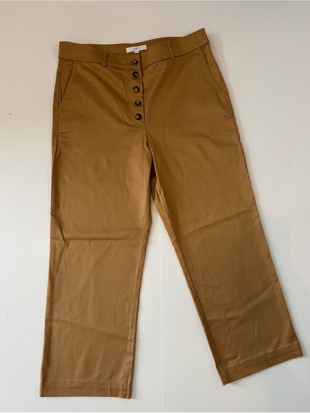 LOFT Button-Front Pants in Camel Brown/Tan
